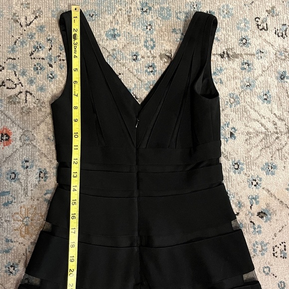 WHBM Black V-Neck Shadow Stripe Mesh Party Dress 00 - Picture 12 of 16